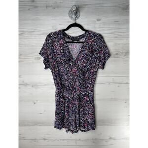 Simply Styled‎ by Sears Romper Womens Small Black Multicolor V-Neck Pockets Wrap